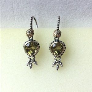 NWOT Barbara Bixby Olive Green Quartz Sterling Silver Dangle Drop Earrings